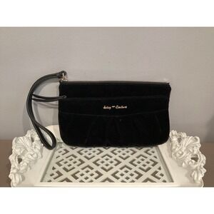 Juicy Couture Black velour velvet Wristlet Clutch Evening Bag Purse